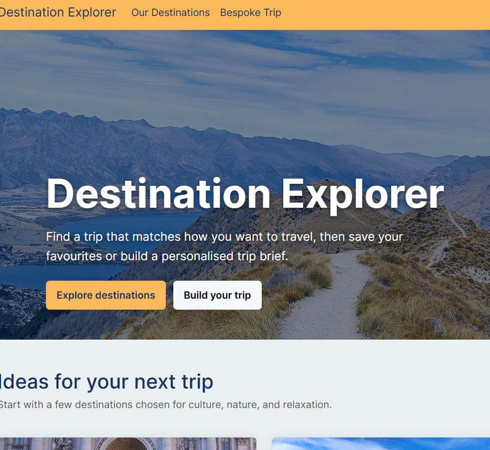 Destination Explorer application screenshot