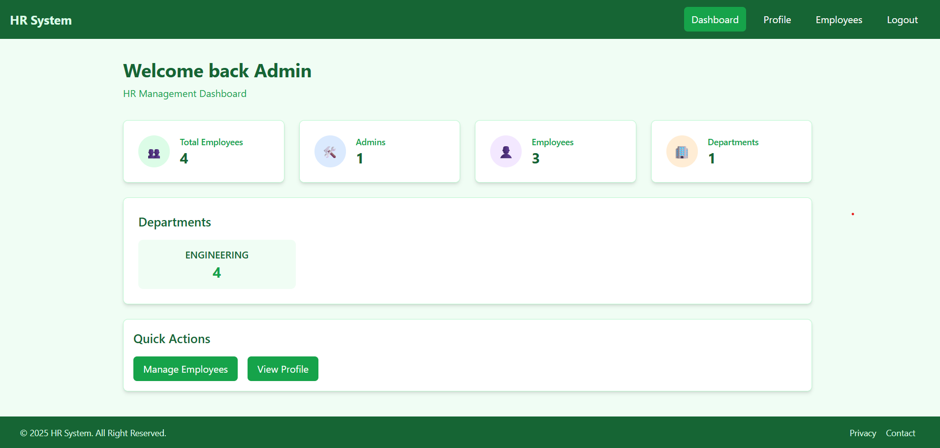 Screenshot of the HR System